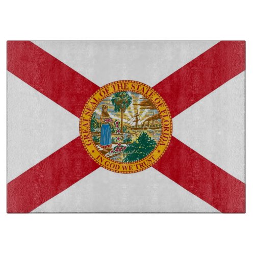 Glass cutting board with Flag of Florida USA