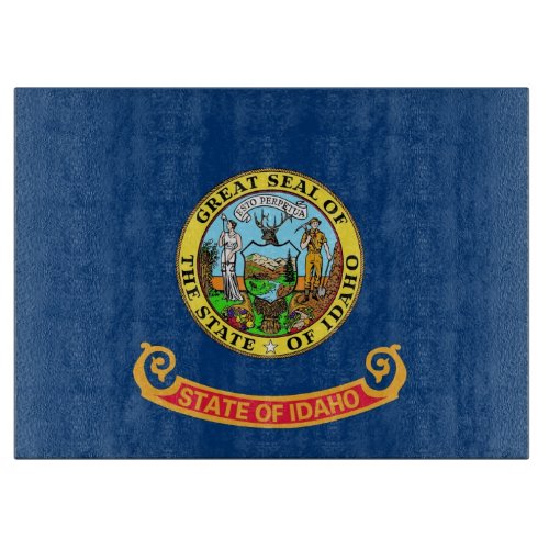 Glass cutting board with Flag of Idaho State USA