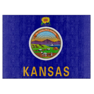 Glass cutting board with Flag of Kansas, USA