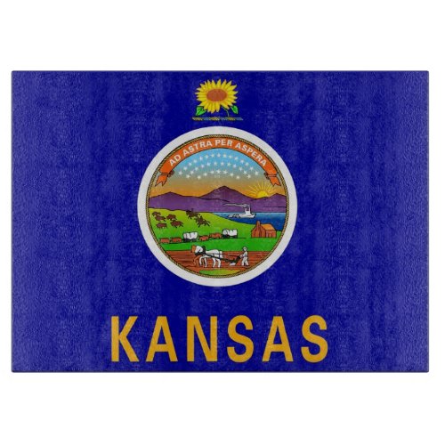 Glass cutting board with Flag of Kansas USA