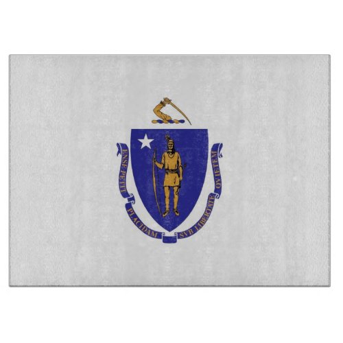 Glass cutting board with Flag of Massachusetts USA