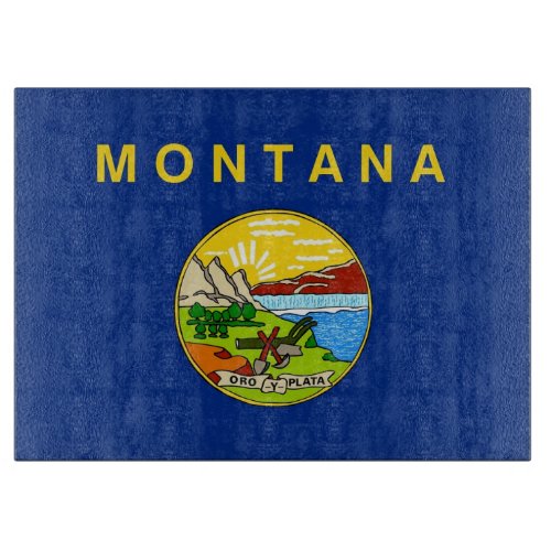 Glass cutting board with Flag of Montana USA