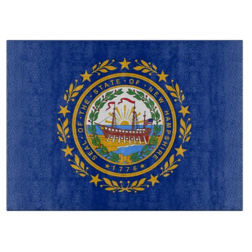 Glass cutting board with Flag of New Hampshire USA