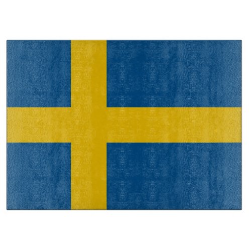 Glass cutting board with Flag of Sweden