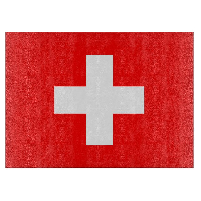 Glass cutting board with Flag of Switzerland (Front)