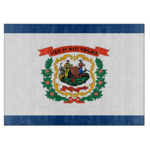 Glass cutting board with Flag of West Virginia USA
