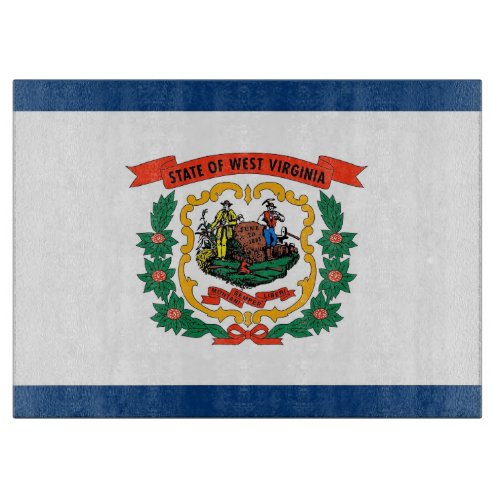 Glass cutting board with Flag of West Virginia USA