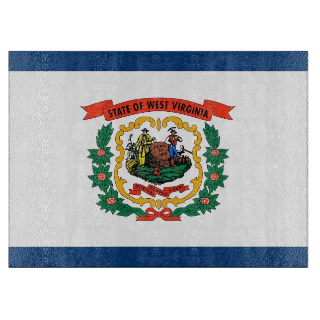 Glass cutting board with Flag of West Virginia USA (Front)