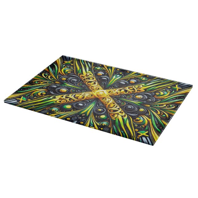 Glass cutting board with Jamaican Colors (Corner)