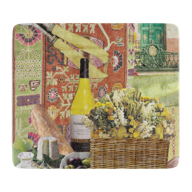 Glass Cutting Board with Wine and Olives (Front)