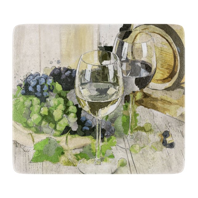  Glass Cutting Board Wood Barrel Wine Grapes (Front)