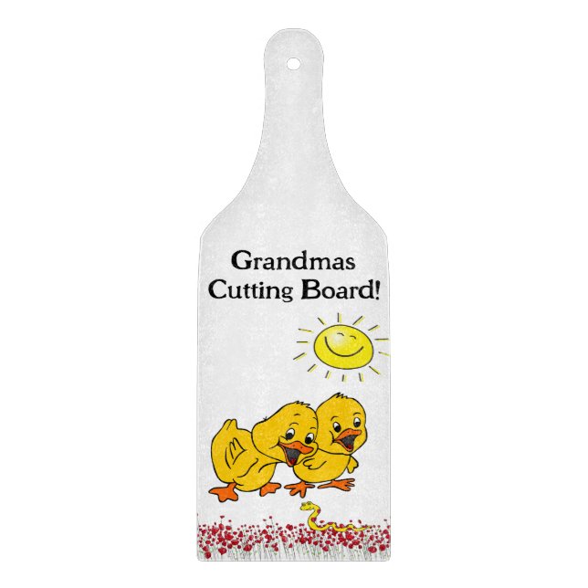 Glass Cutting Board Yellow Chicks Floral (Front)