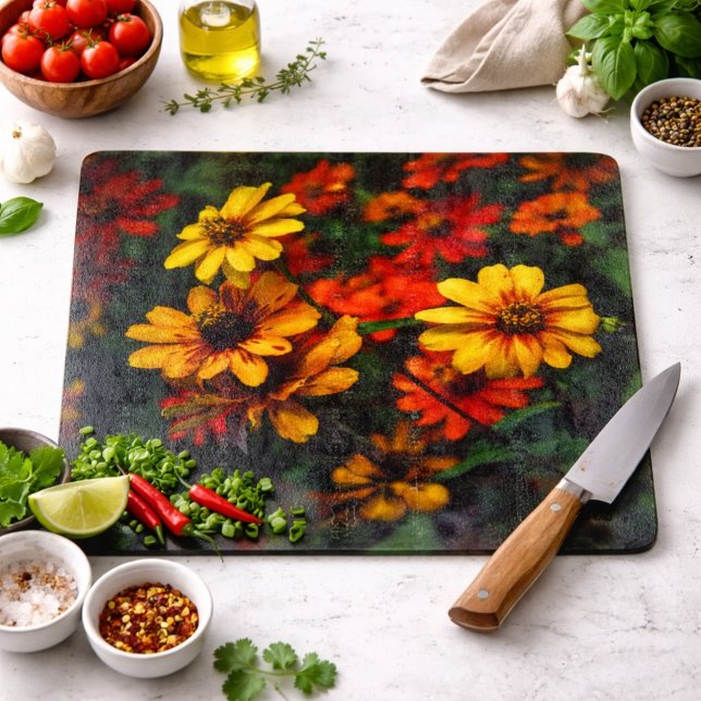 Glass Cutting Board Yellow Orange Daisy Botanical (Creator Uploaded)