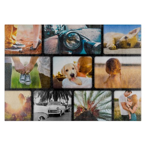 Glass Cutting Board Your 10 Photo Collage Black