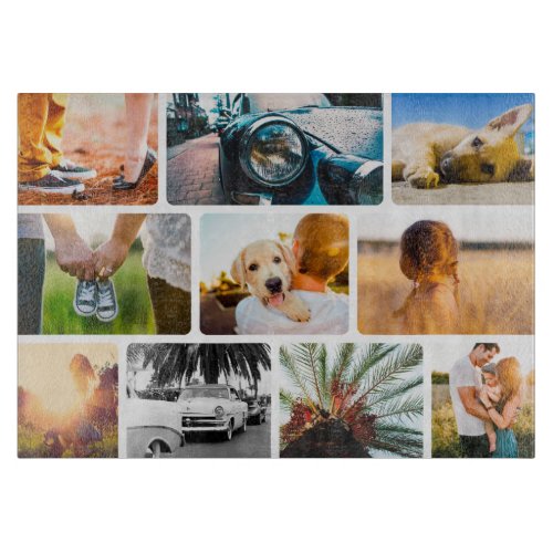 Glass Cutting Board Your 10 Photo Collage White