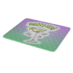 GLASS CUTTING BOARDS, DAIQUIRI RECIPE COCKTAIL ART BOARD