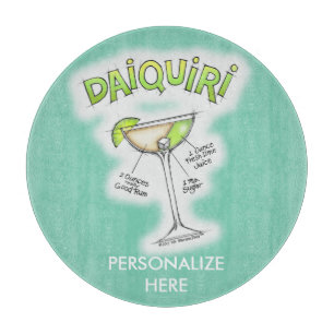 GLASS CUTTING BOARDS, DAIQUIRI RECIPE COCKTAIL ART BOARD