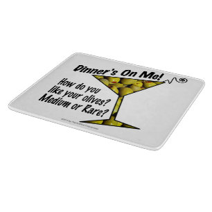 GLASS CUTTING BOARDS, MEDIUM or RARE MARTINI OLIVE Cutting Board