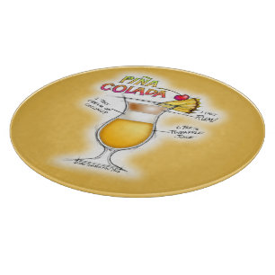 GLASS CUTTING BOARDS, PINA COLADA RECIPE ART BOARD