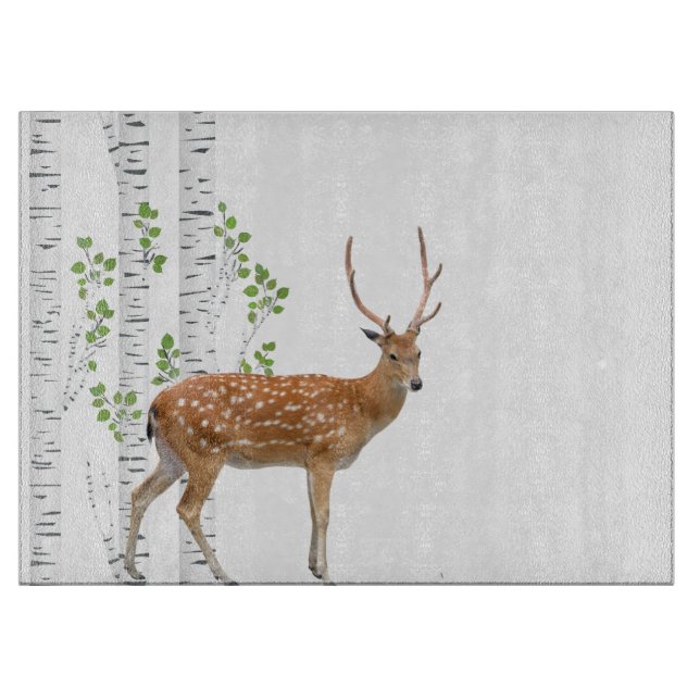 Glass Cutting  Deer Doe Woodland Buck Cutting Board (Front)