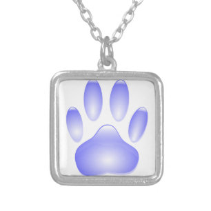 Glass Dog Paw Print Silver Plated Necklace