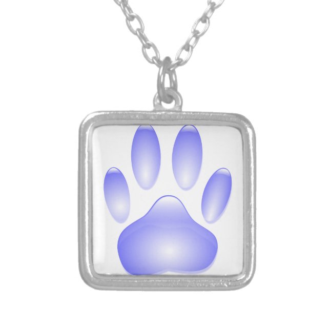 Glass Dog Paw Print Silver Plated Necklace (Front)