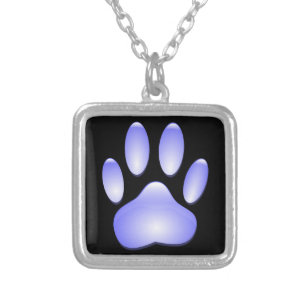 Glass Dog Paw Print Silver Plated Necklace