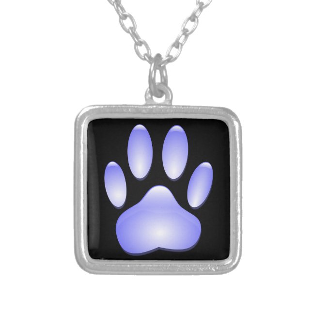 Glass Dog Paw Print Silver Plated Necklace (Front)