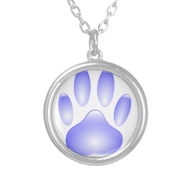 Glass Dog Paw Print Silver Plated Necklace (Front)