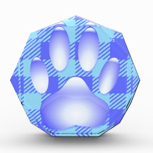 Glass Dog Paw Print Tartan Pattern Acrylic Award