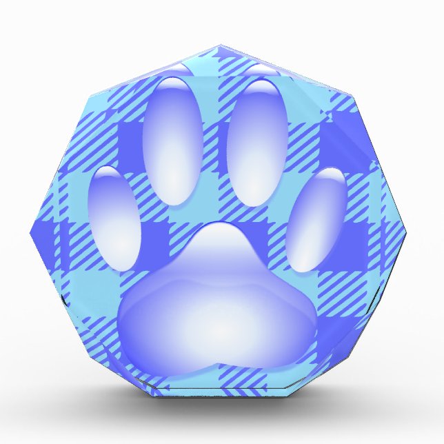 Glass Dog Paw Print Tartan Pattern Acrylic Award (Front)