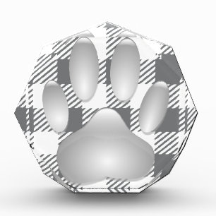 Glass Dog Paw Print Tartan Pattern White Gray Acrylic Award