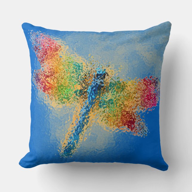 Glass Dragonfly (blue) Throw Pillow (Front)