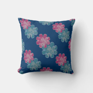 Glass Effect Flowers (pink/teal/navy) Throw Pillow