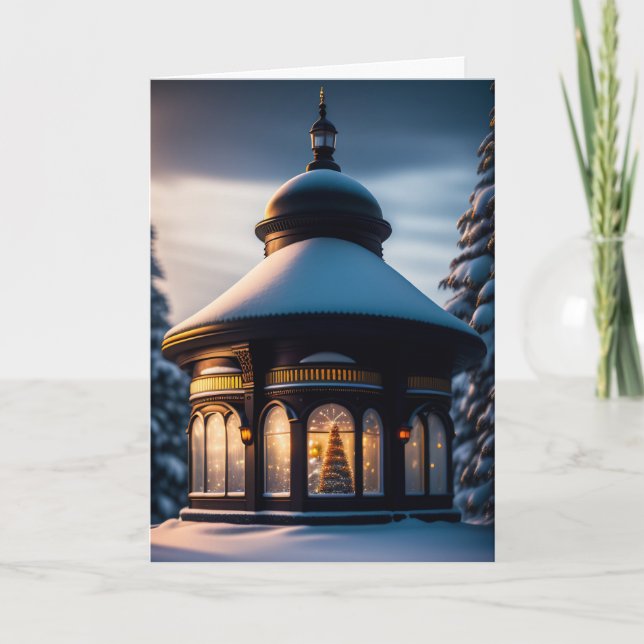 Glass Enclosed Holiday Winter Gazebo Card (Front)