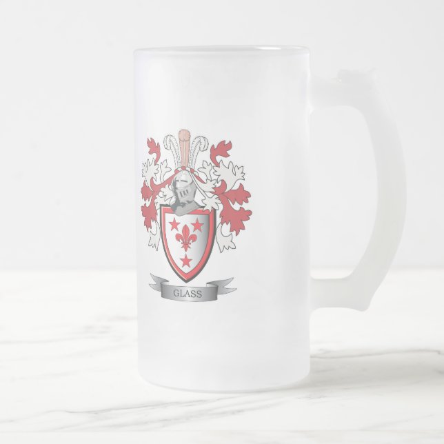 Glass Family Crest Coat of Arms Frosted Glass Beer Mug (Right)