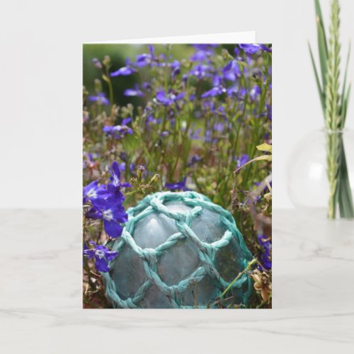 Glass Fishing Float And Flowers Card