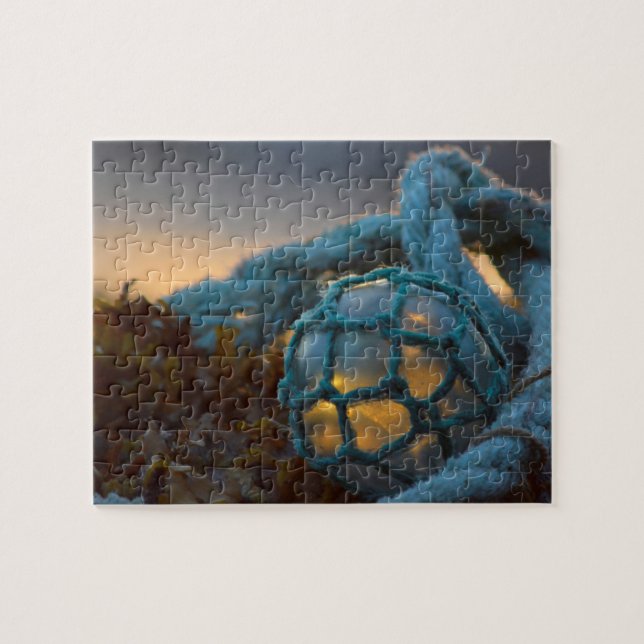 Glass fishing float, Sunset, Alaska Jigsaw Puzzle (Horizontal)