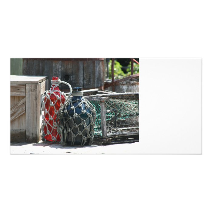 Glass fishing floats red blue infront custom photo card