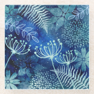Glass floral blue coaster