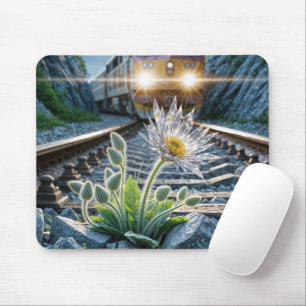 Glass Flower Growing In Railroad Tracks Mouse Pad