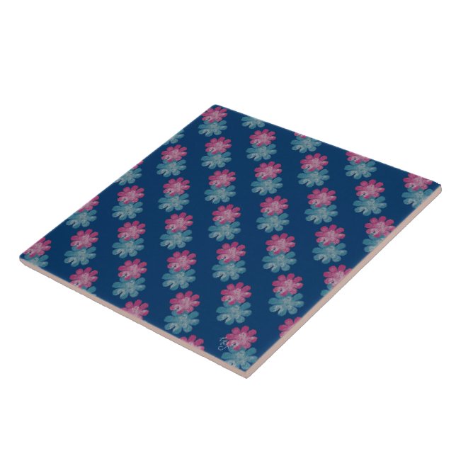 Glass Flowers (pink/teal/navy) Tile (Side)