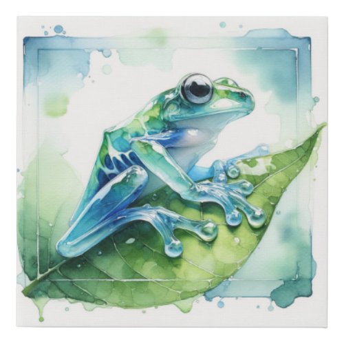 Glass Frog Reflection AREF315 _ Watercolor Faux Canvas Print