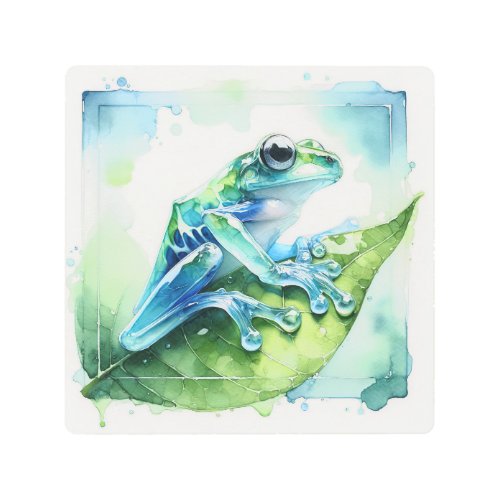 Glass Frog Reflection AREF315 _ Watercolor Metal Print