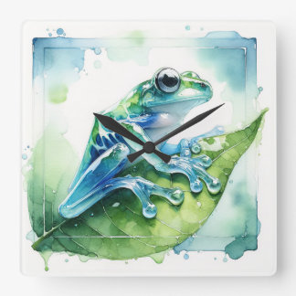 Glass Frog Reflection AREF315 - Watercolor Square Wall Clock