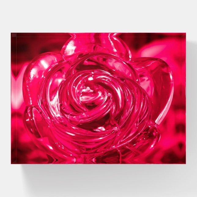 Glass Garden Rose In Red  Paperweight (Front)