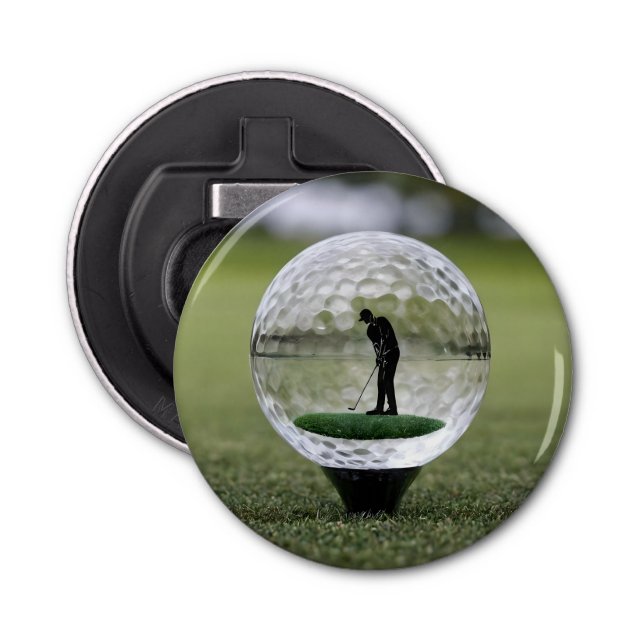 Glass Golf Ball With Golf Player Inside, Bottle Opener (Front)