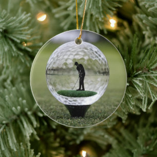 Glass Golf Ball With Golf Player Inside, Ceramic Ornament