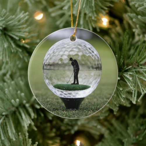 Glass Golf Ball With Golf Player Inside, Ceramic Ornament