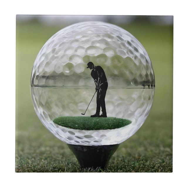 Glass Golf Ball With Golf Player Inside, Ceramic Tile (Front)